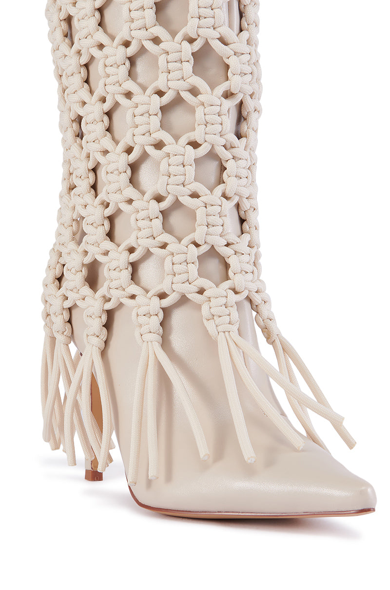 Full View Azalea Wang Melvina Beige Weave Tie Bootie 4