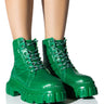 Front View Azalea Wang Mercedes Puffer Flatform Boot In Green