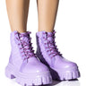 Front View Azalea Wang Mercedes Puffer Flatform Boot In Purple