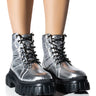 Front View Azalea Wang Mercedes Puffer Flatform Boot In Silver