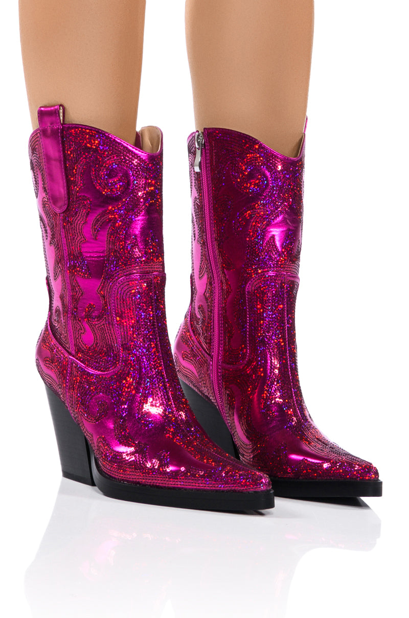 AZALEA WANG MERRIL SEQUIN WESTERN BOOTIE IN FUCHSIA view 0