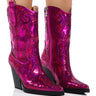 Front View Azalea Wang Merril Sequin Western Bootie In Fuchsia