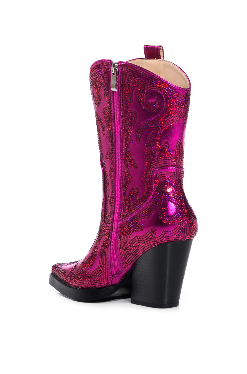 Detail View Azalea Wang Merril Sequin Western Bootie In Fuchsia
