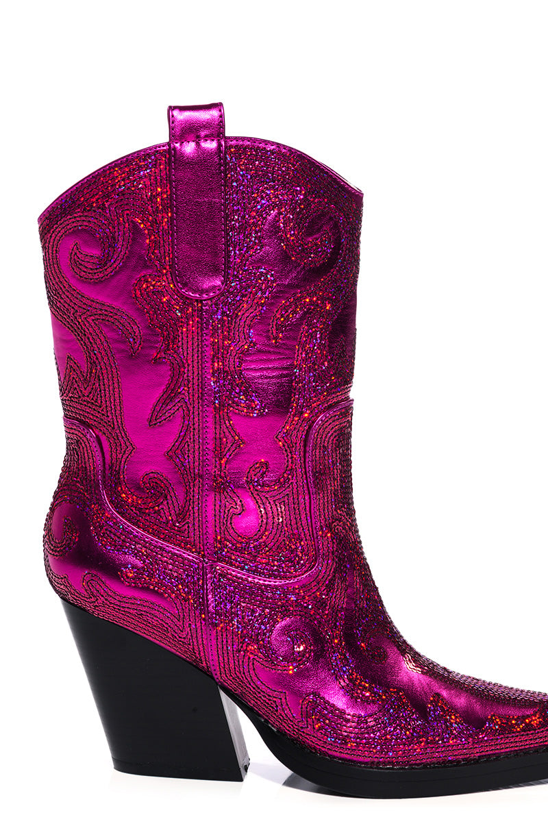 Full View Azalea Wang Merril Sequin Western Bootie In Fuchsia