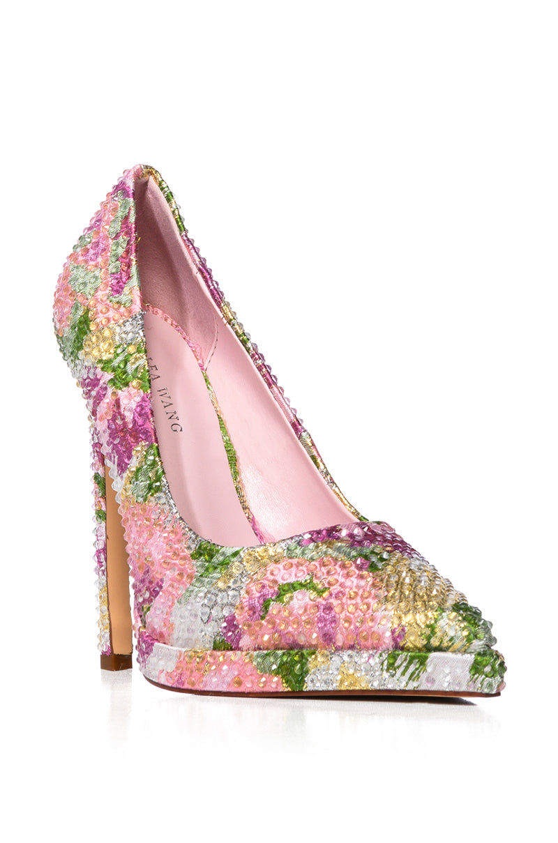 Back View Azalea Wang Millicent Embellished Brocade Pump In Multi