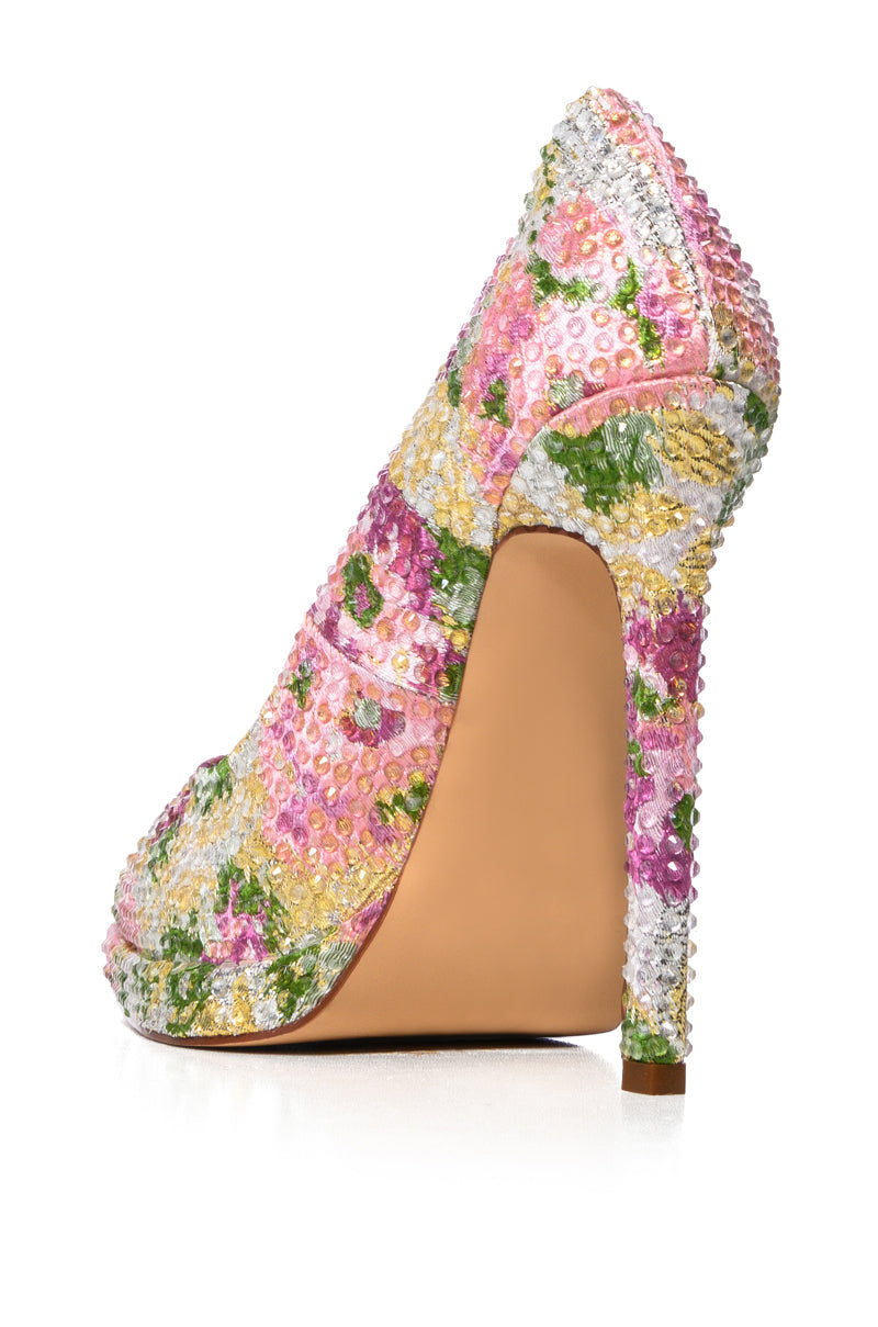Detail View Azalea Wang Millicent Embellished Brocade Pump In Multi