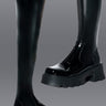 Front View Azalea Wang Milly Thigh High Flatform Boot In Black Stretch