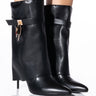 Front View Azalea Wang Mine Fold Over Stiletto Bootie In Black