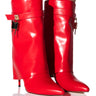 Front View Azalea Wang Mine Fold Over Stiletto Bootie In Red