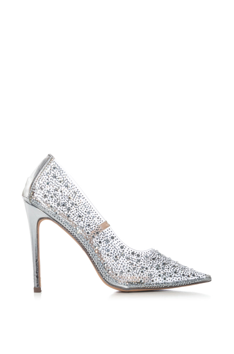 Side View Azalea Wang Miss Bling Embellished Pump In Silver