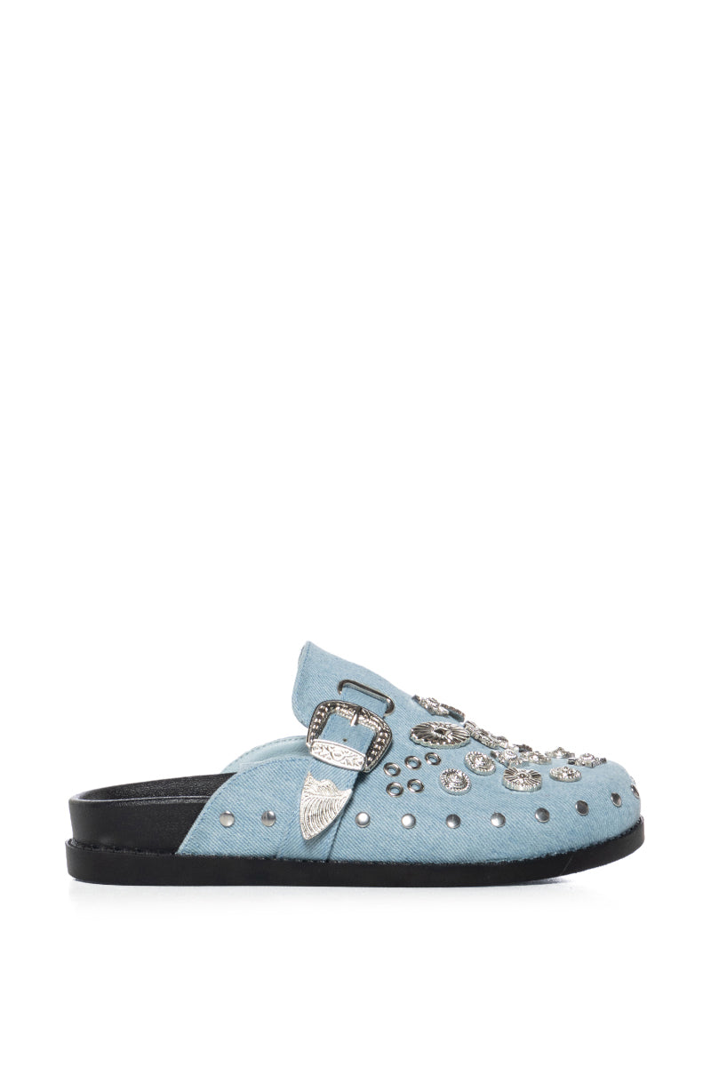Back View Azalea Wang Mohsin Denim Embellished Clog 3