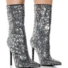 Front View Azalea Wang Moloki Silver Shiny Leopard Print Boot