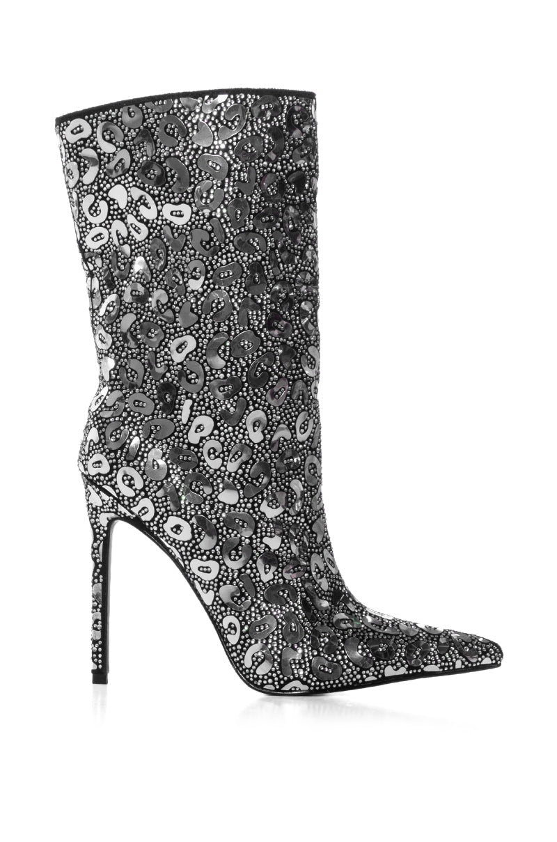 Side View Azalea Wang Moloki Silver Shiny Leopard Print Boot 1