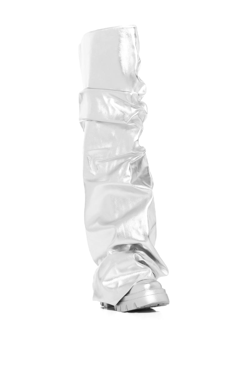 Back View Azalea Wang Moonglow Silver Over The Knee Boot