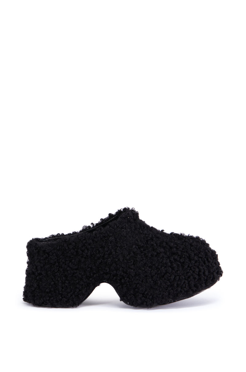 Side View Azalea Wang Morticia Black Sherpa Clog 5