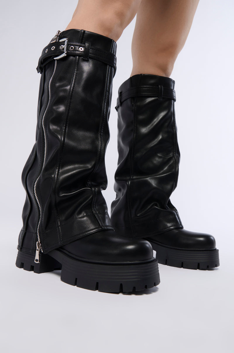AZALEA WANG MOSELLA BLACK FOLD OVER FLATFORM BOOT view 0