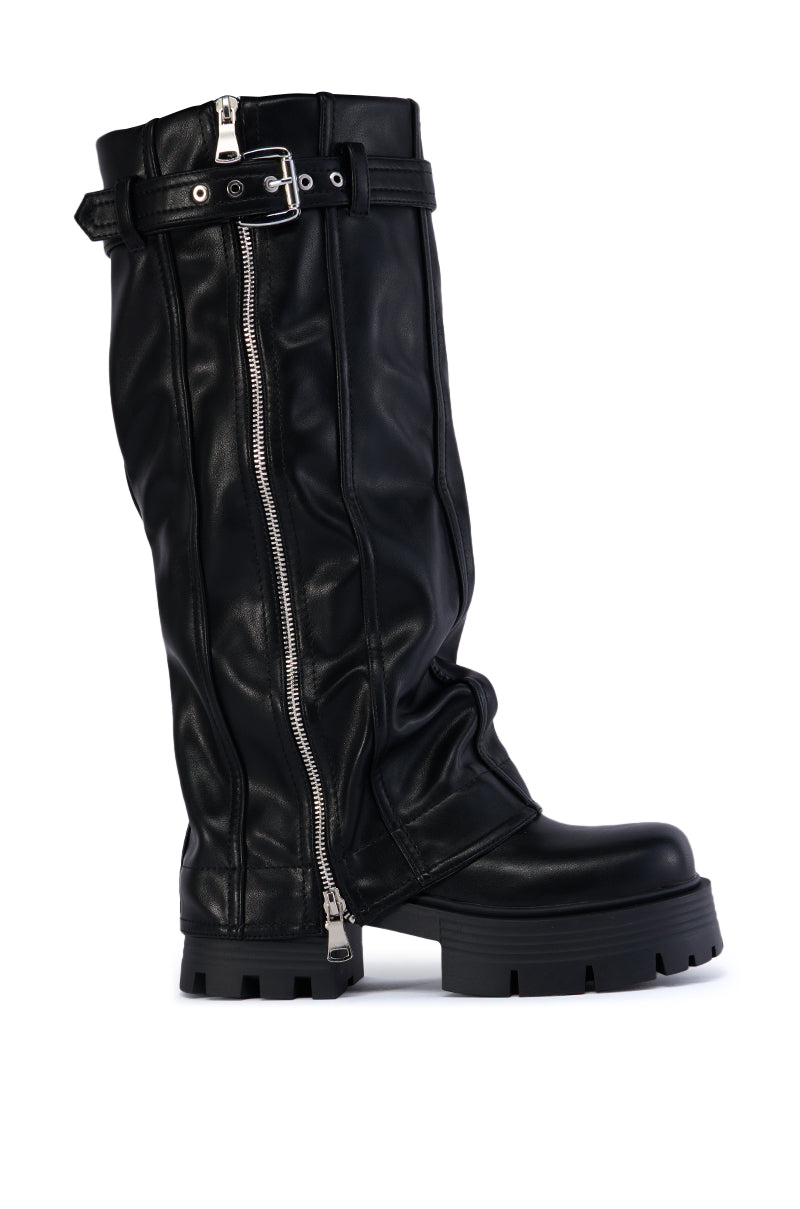 Side View Azalea Wang Mosella Black Fold Over Flatform Boot