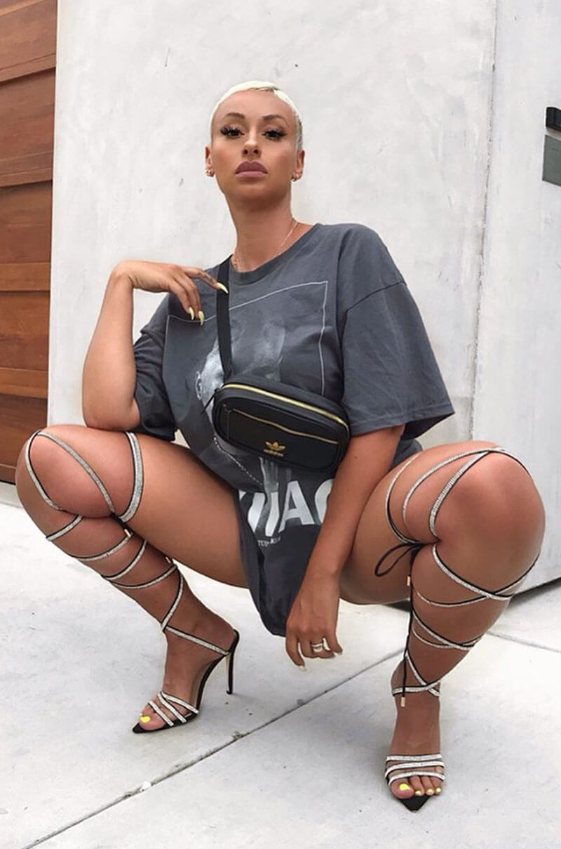 Front View Azalea Wang Moving To The City Diamond Wrapped Strappy Heel in Black