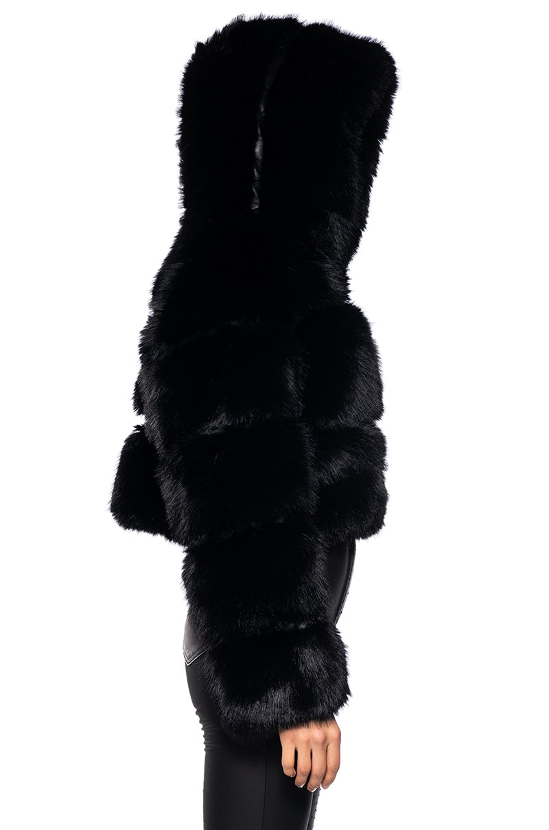 Detail View Azalea Wang Muffin Soft And Luxe Crop Faux Fur Jacket In Black