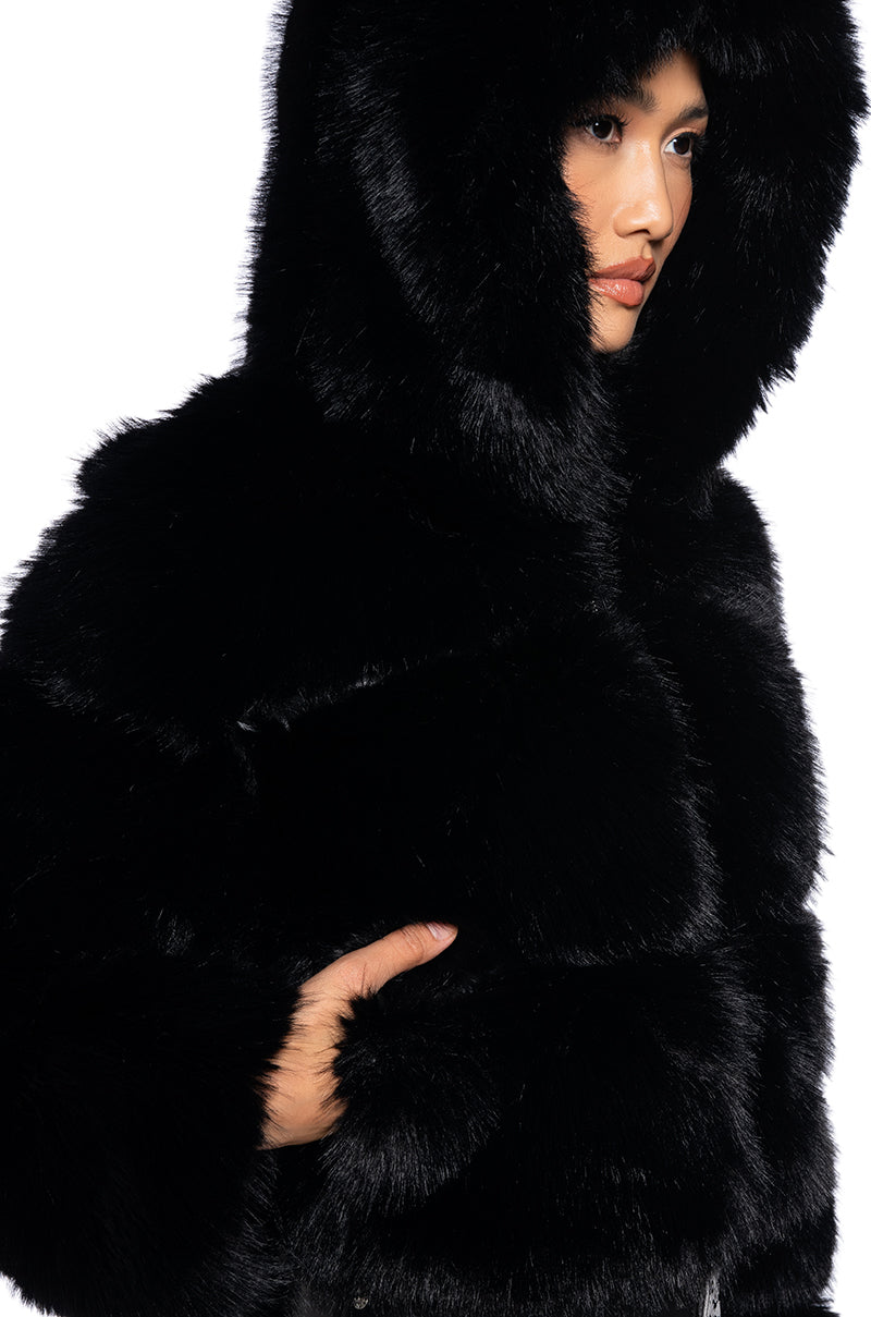 Extra View Azalea Wang Muffin Soft And Luxe Crop Faux Fur Jacket In Black