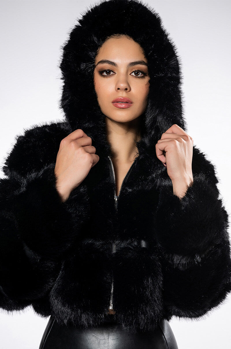 Front View Azalea Wang Muffin Soft And Luxe Crop Faux Fur Jacket