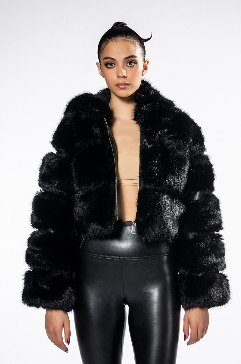 Detail View Azalea Wang Muffin Soft And Luxe Crop Faux Fur Jacket