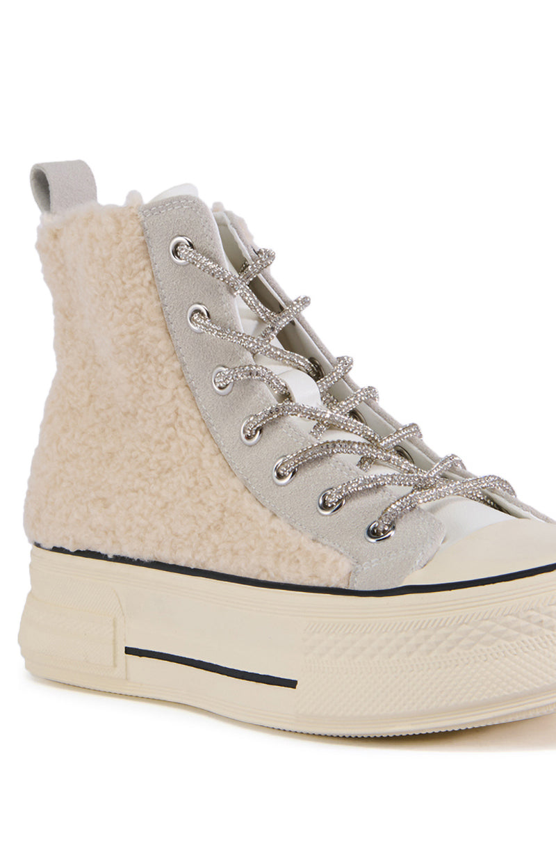 Extra View Azalea Wang Museum Tan Multi Sherpa Hightop Sneaker