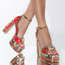 Front View Azalea Wang My Kinda Party Chunky Sandal In Red