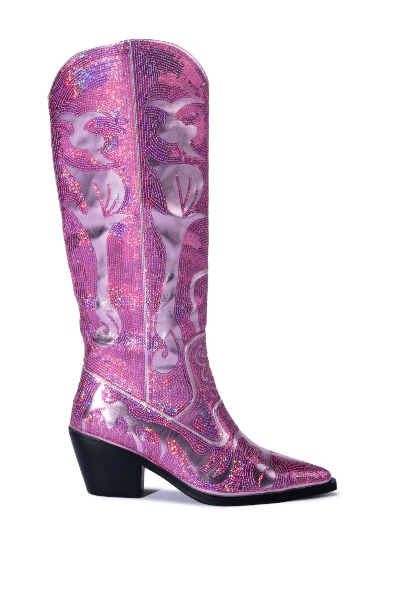 Side View Azalea Wang My Sweetheart Sequin Embellished Boot In Pink