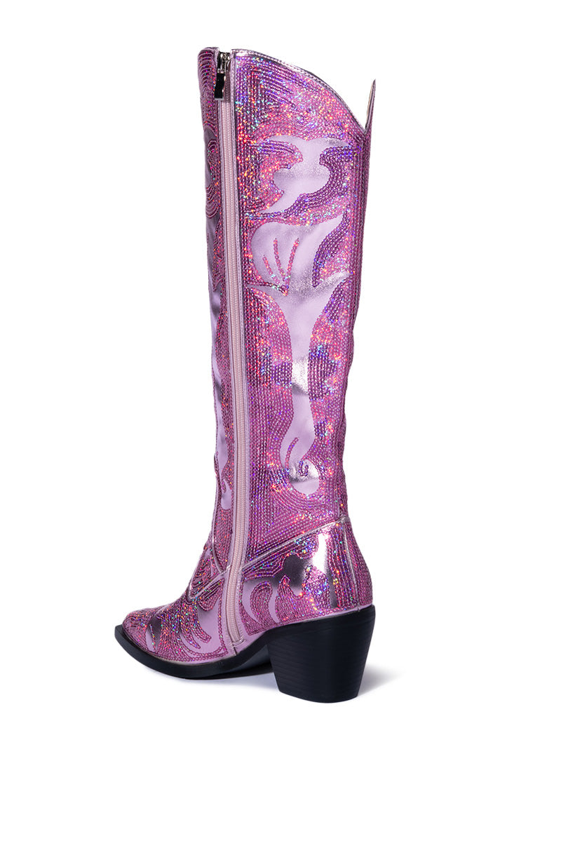 Detail View Azalea Wang My Sweetheart Sequin Embellished Boot In Pink