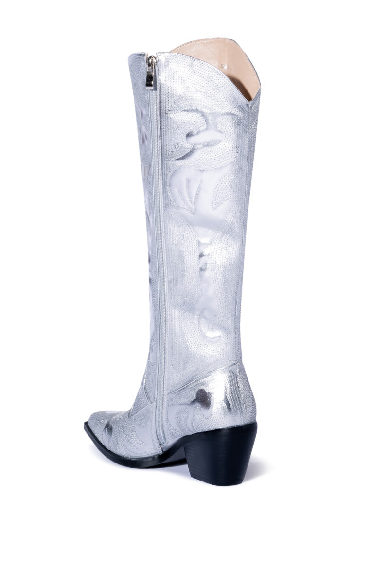 Detail View Azalea Wang My Sweetheart Sequin Embellished Boot In Silver