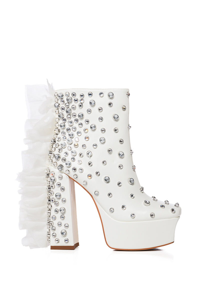 Side View Azalea Wang Myka Embellished Bootie In White 1