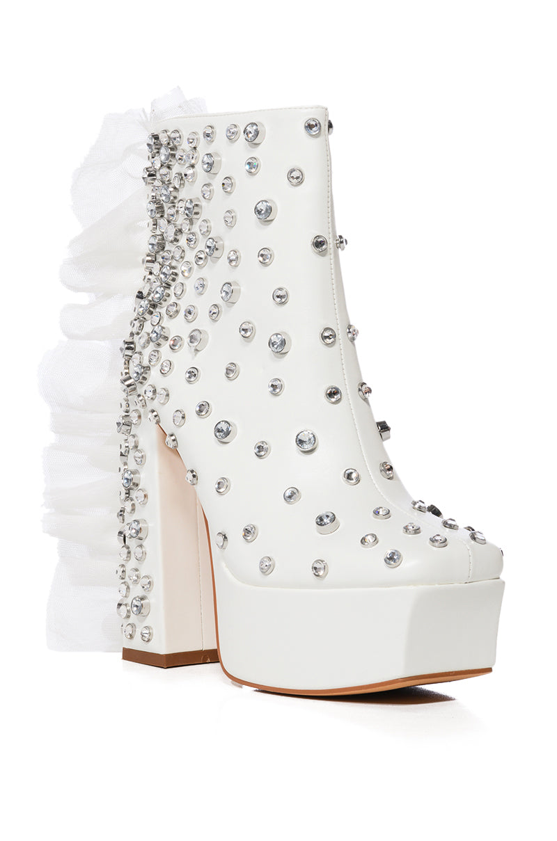 Back View Azalea Wang Myka Embellished Bootie In White 2