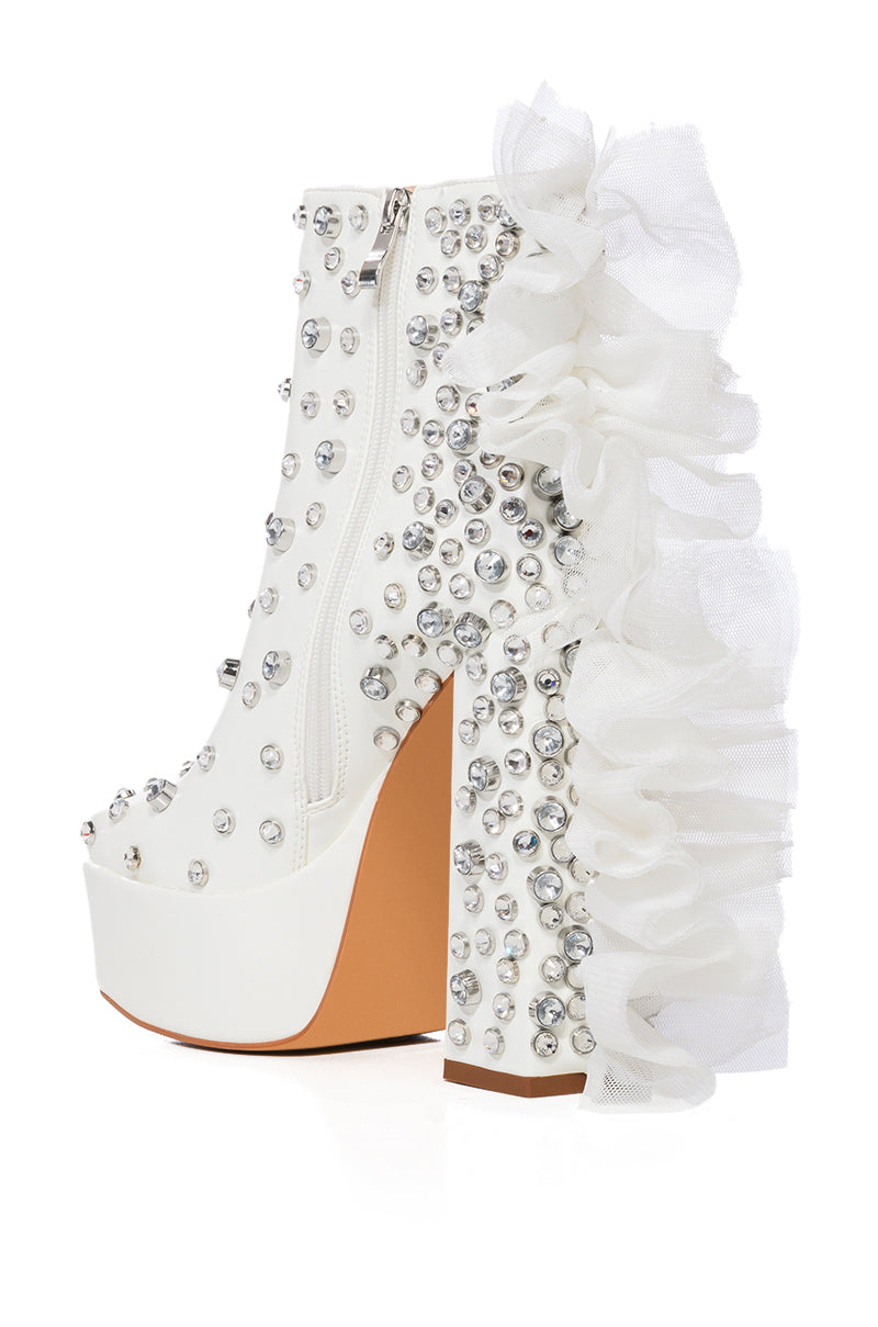 Detail View Azalea Wang Myka Embellished Bootie In White 3