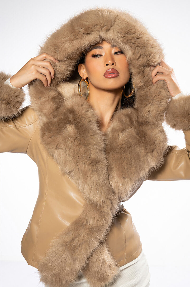 Front View Azalea Wang Nabina Fur Lined Moto