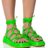 Front View Azalea Wang Natacha Strappy Lace Up Flat Sandal In Green