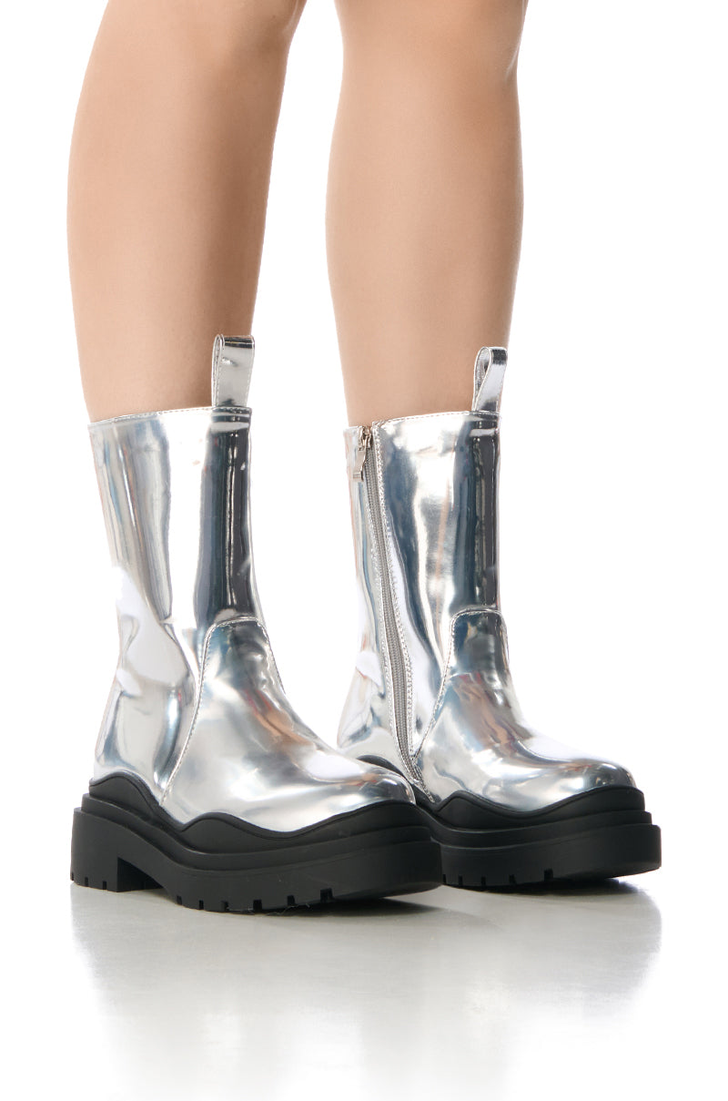 Front View Azalea Wang Natchez Silver Combat Bootie 0
