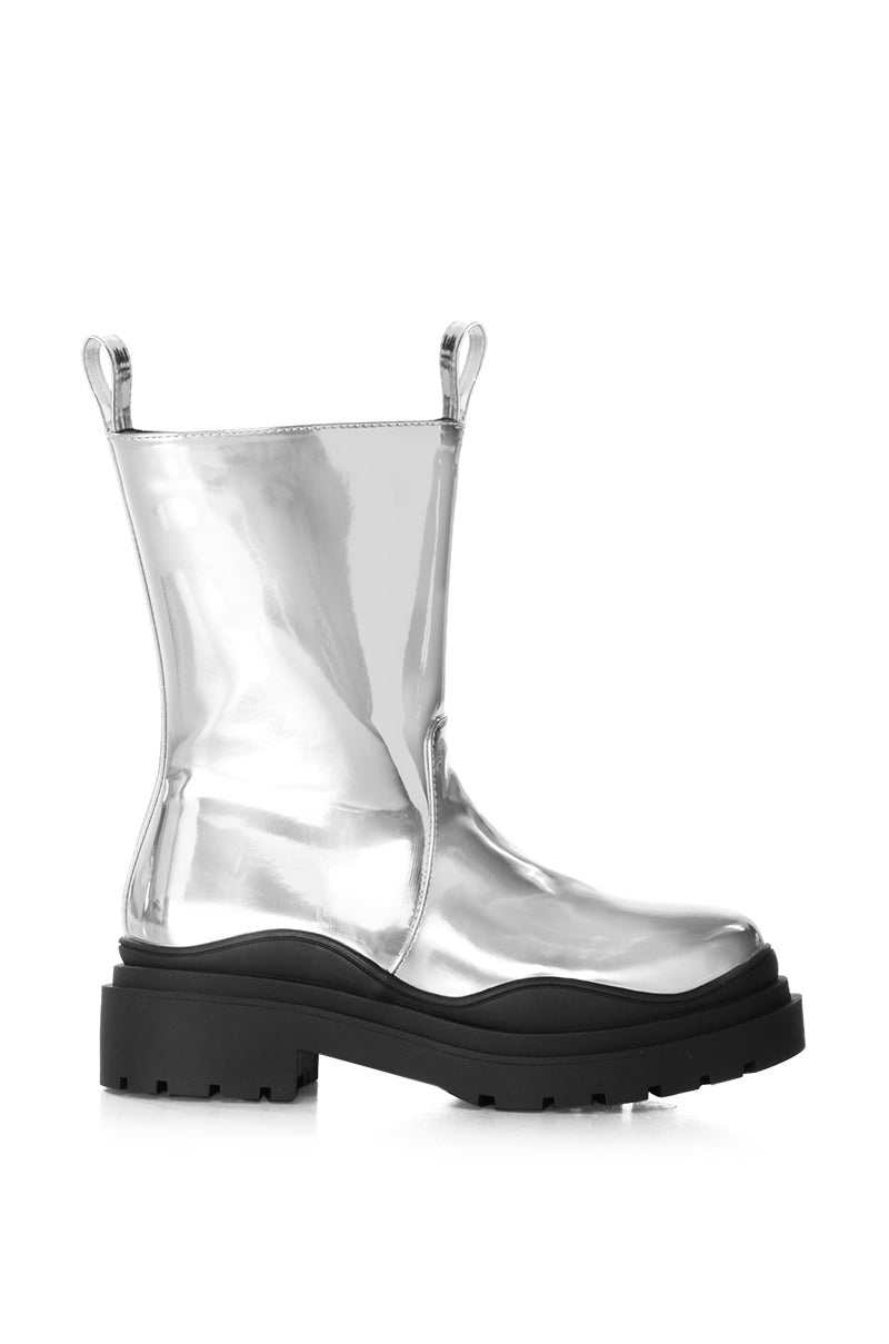 Side View Azalea Wang Natchez Silver Combat Bootie 2
