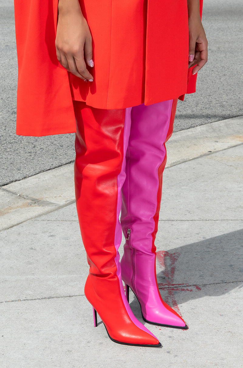 Extra View Azalea Wang Neapolitan Colorblock Thigh High Boot In Red