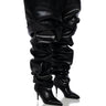 Front View Azalea Wang Nemy Black Kitten Heel Thigh High Boot