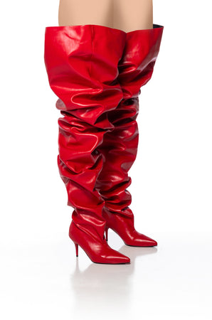 Red thigh high heel boots online