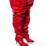 Front View Azalea Wang Nemy Red Kitten Heel Thigh High Boot