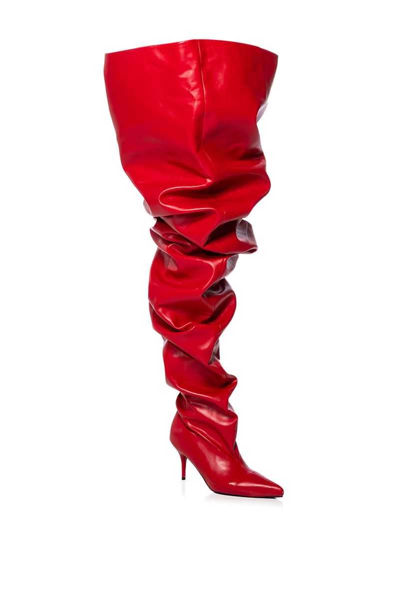 Detail View Azalea Wang Nemy Red Kitten Heel Thigh High Boot