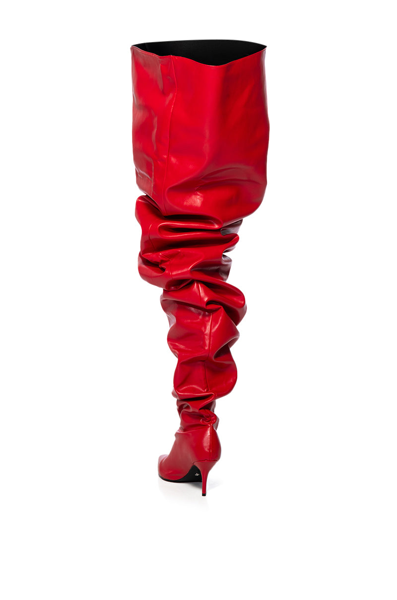 Full View Azalea Wang Nemy Red Kitten Heel Thigh High Boot