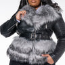 Front View Azalea Wang Never Cared Waist Lined Faux Fur Moto Jacket