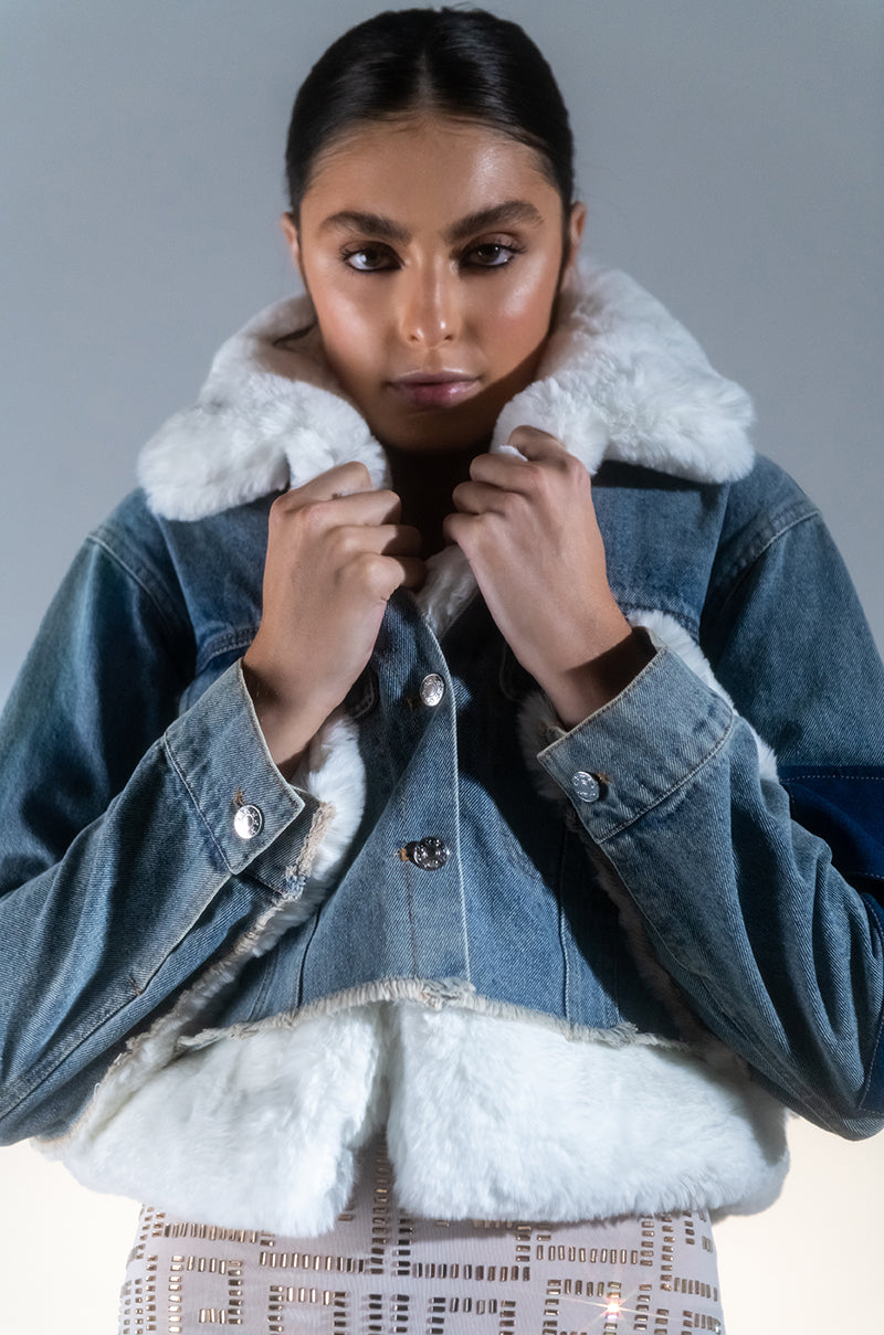 AZALEA WANG AMIEE DENIM JACKET WITH FAUX FUR view 0