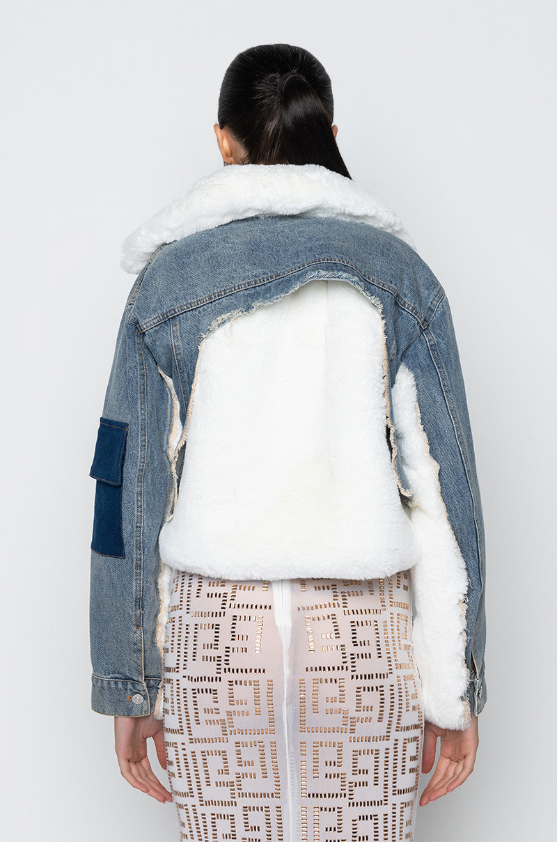 Extra View Azalea Wang New Levels Denim Jacket With Faux Fur