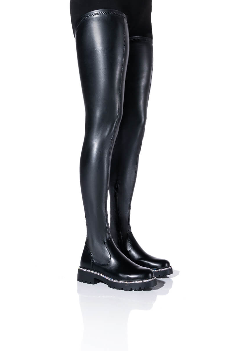 AZALEA WANG NEW RULES THIGH HIGH STRETCH BOOT WITH 4 WAY STRETCH IN BLACK view 0