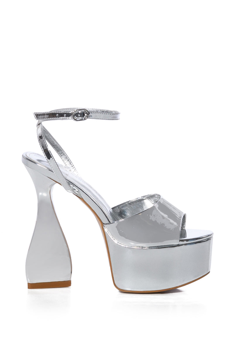 Side View Azalea Wang Newton Chunky Sculpted Heel Sandal In Silver