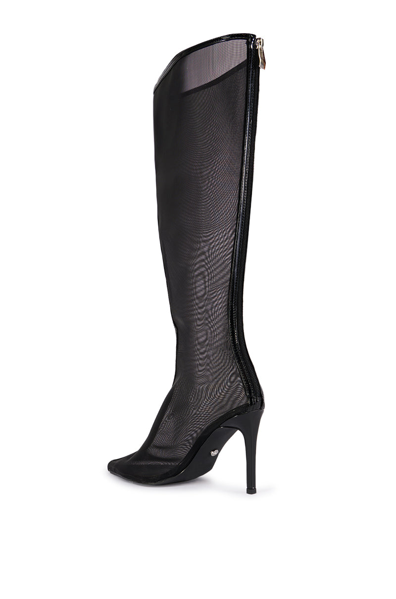 Detail View Azalea Wang Nicolai Black Mesh Knee High Boot